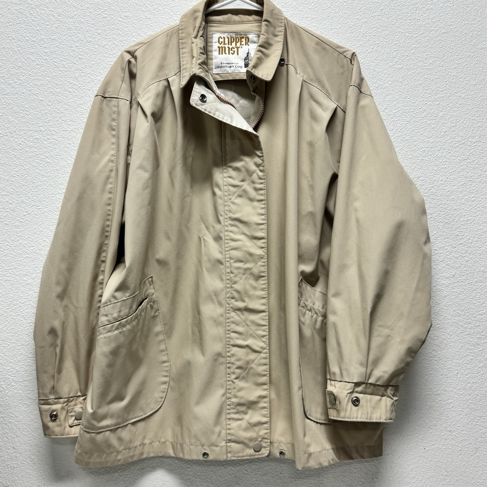 Clipper Mist Jacket All Weather Londontown‎ Corp XL Zip Snap Khaki Vintage Beige